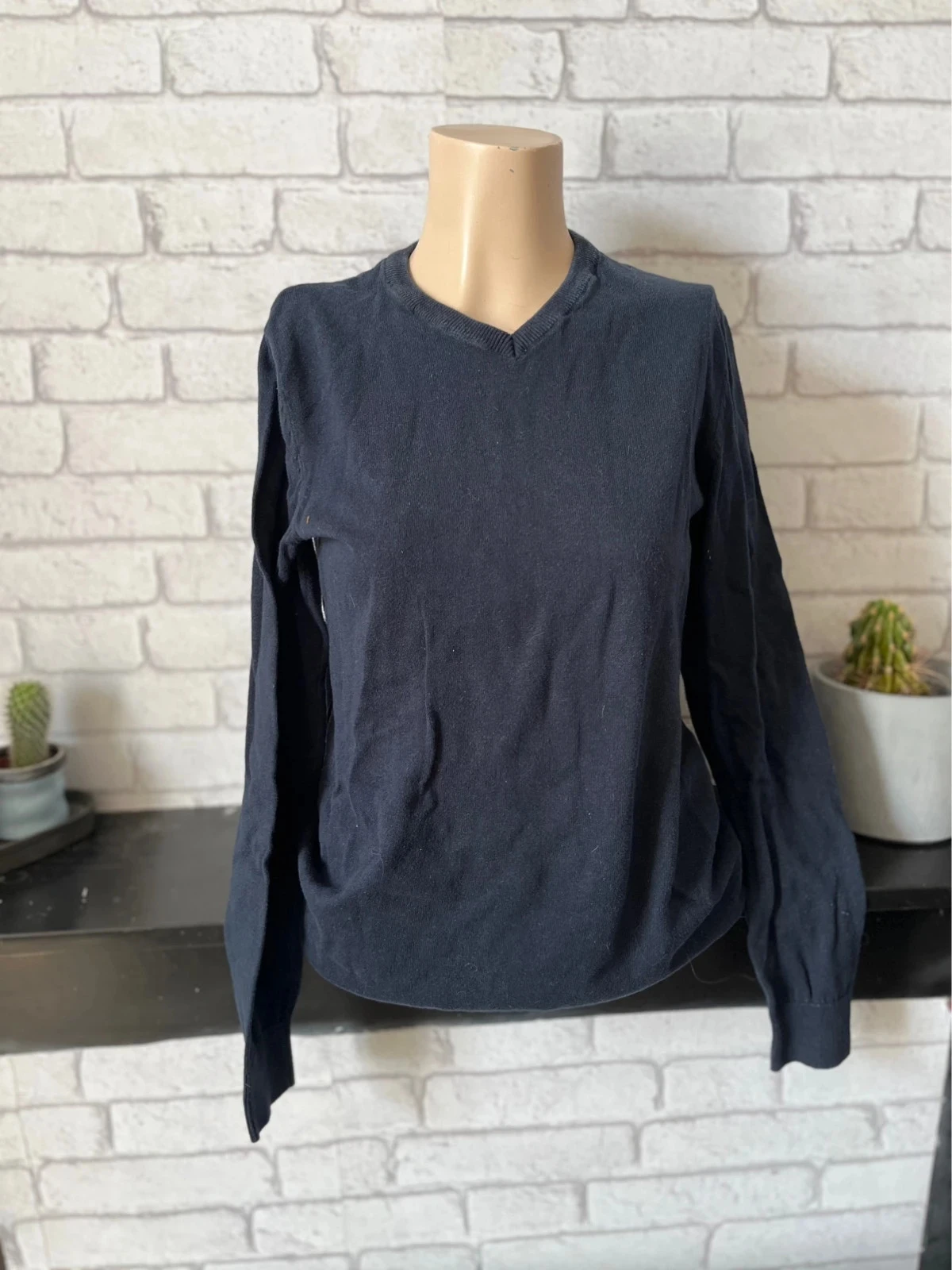 Pull femme bleu marine col V – Kiabi – Taille 36